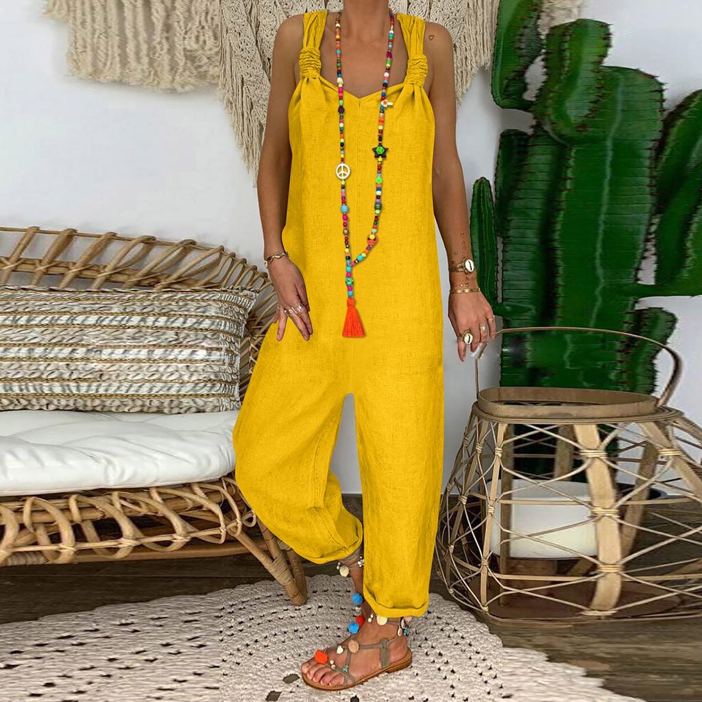 Модные ретро богемные художественные свободные повседневные большие льняные брюки на подтяжках, комбинезоны