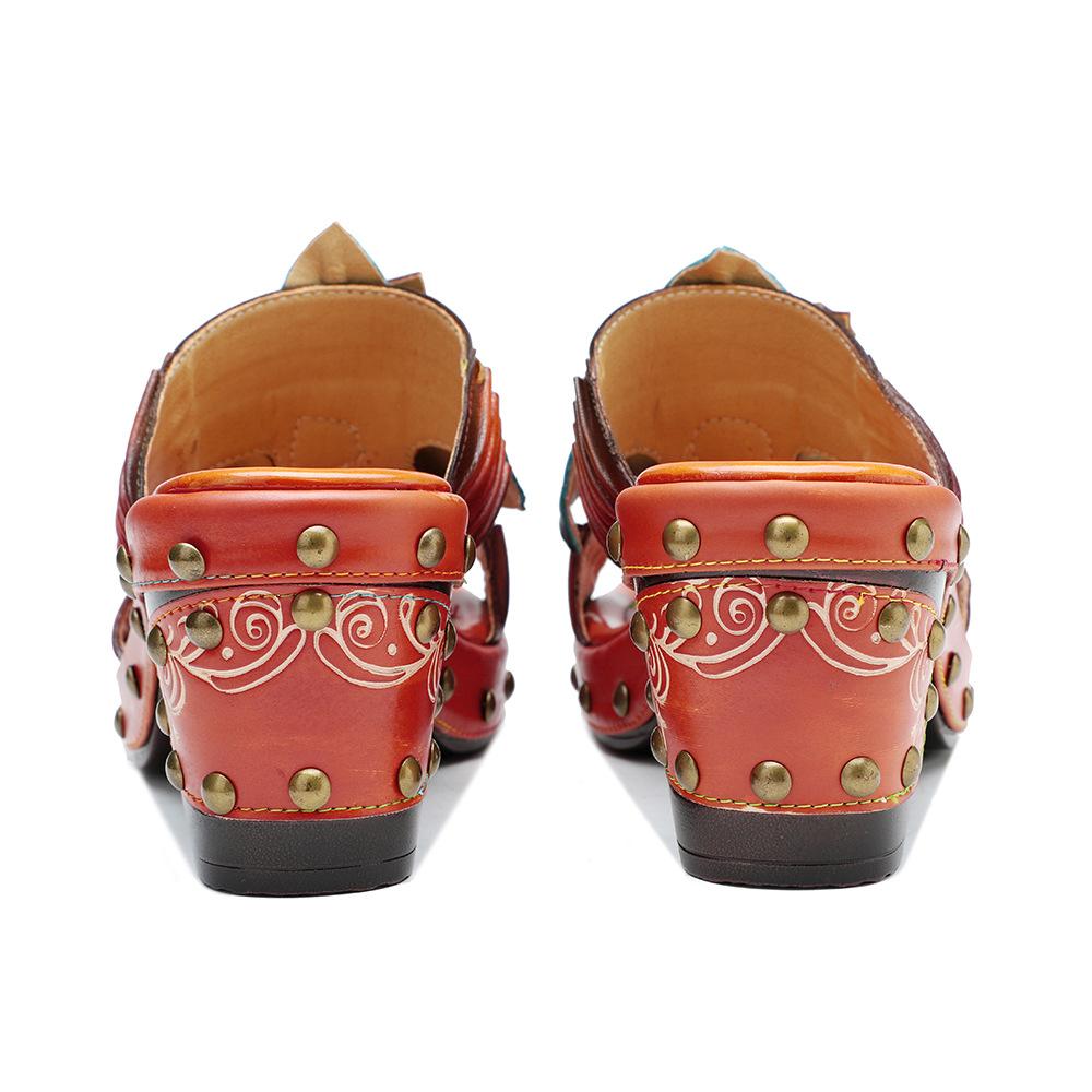 Johnature Женская обувь из натуральной кожи с ручной росписью, уличные тапочки, шлепанцы на высоком каблуке в стиле ретро, ​​босоножки на платформе