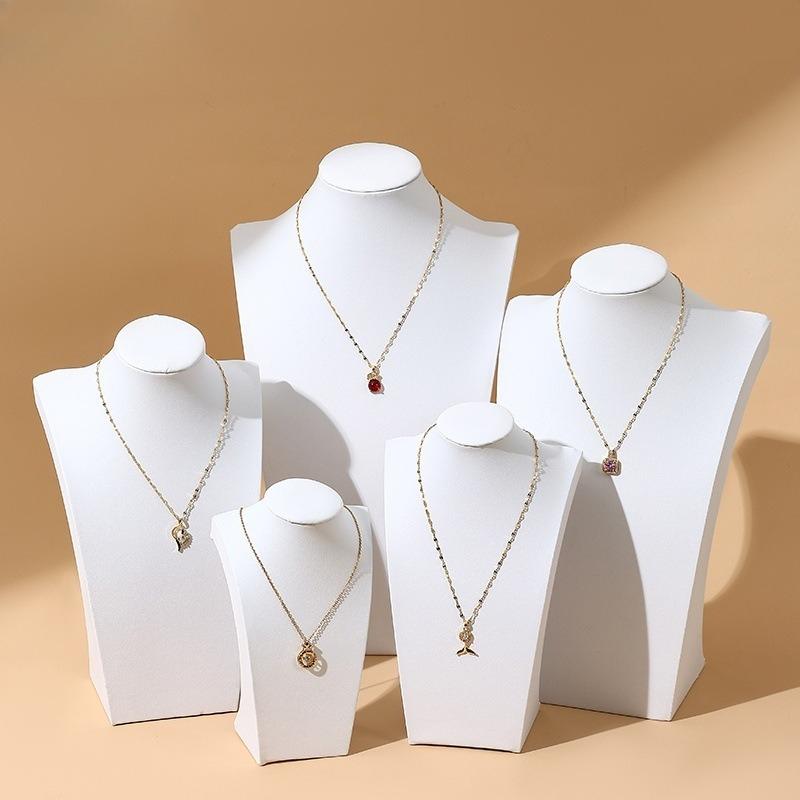 White Leather Portrait Model Neck Necklace Rack, Counter Jewelry Hanger, Collarbone Chain Necklace Display