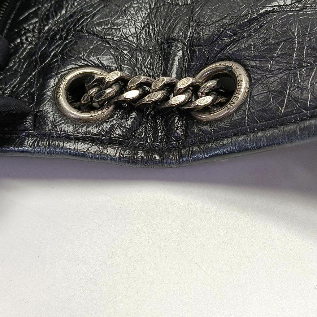 [Pre-Owned] Ysl Niki Silver Chain Black Label Logo Vintage Pleated Leather Crossbody Shoulder Bag - Very Good #1Q3DUDX