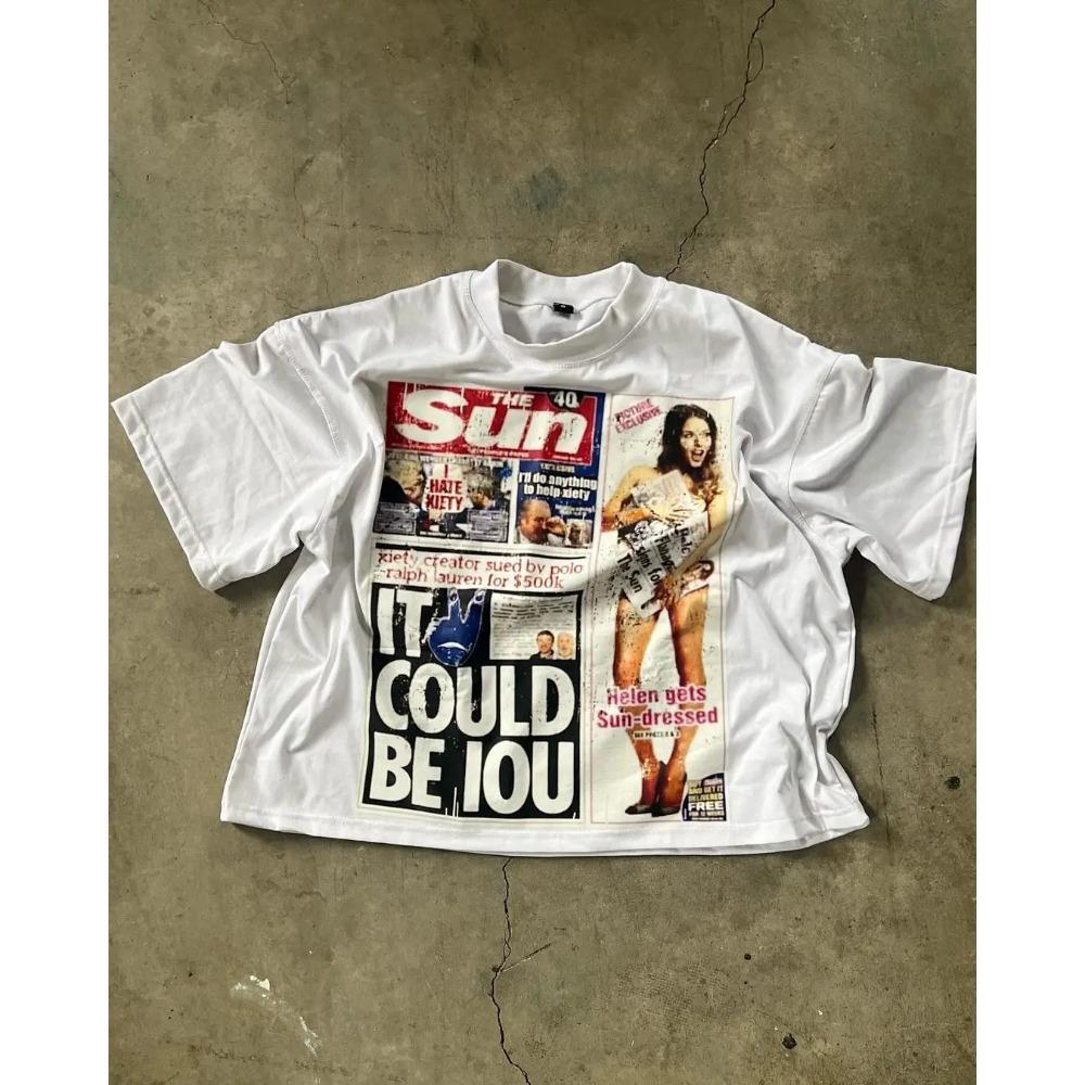 Футболки с американскими буквами и графикой Y2k, футболки больших размеров для пар, профессиональный выбор, готическая уличная одежда в стиле Харадзюку, винтажная одежда