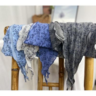 Японские напечатанные двухсторонние треугольные женские тонкие клетчатые ромбовидные шарфы украшения