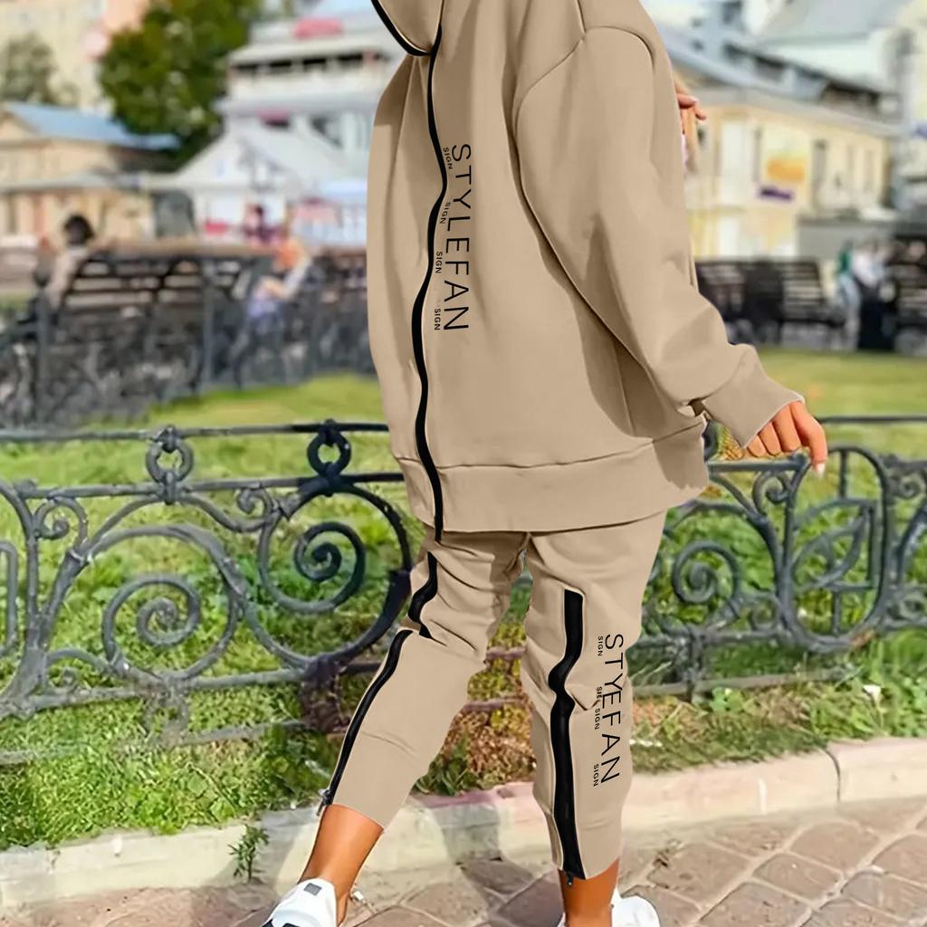 Женский комплект из двух предметов с длинными рукавами, длинными брюками и капюшоном на молнии