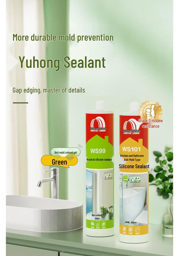 Yuhong Transparent Anti-Mold Waterproof Silicone Sealant for Kitchen, Bathroom, Window, Door, and Toilet.