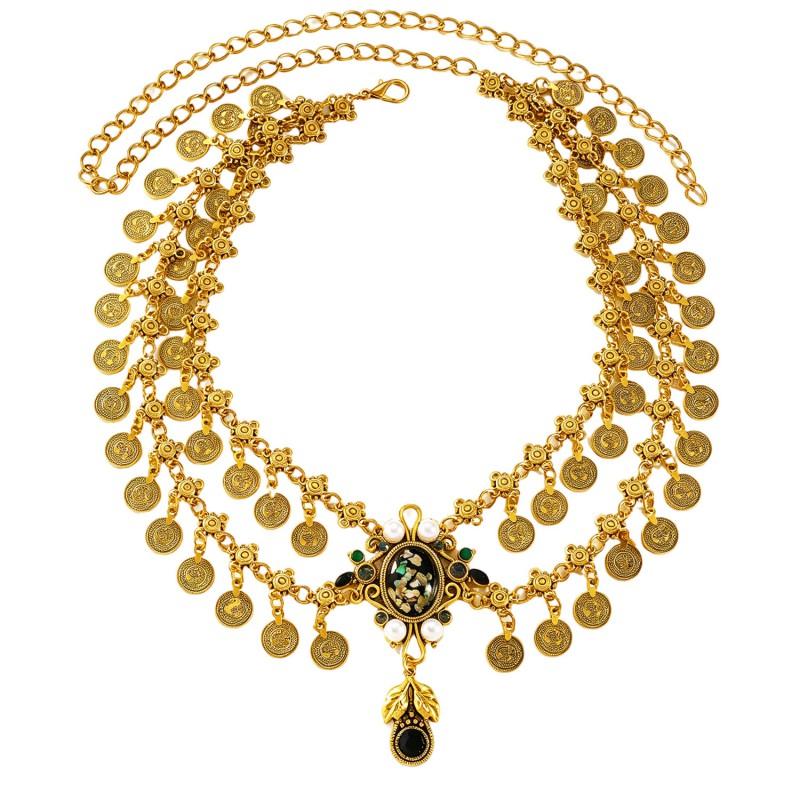 Boho Ethnic Layered Waist Chain With Coin Charm Shell Pearl Pendant Belly Dance Outfit