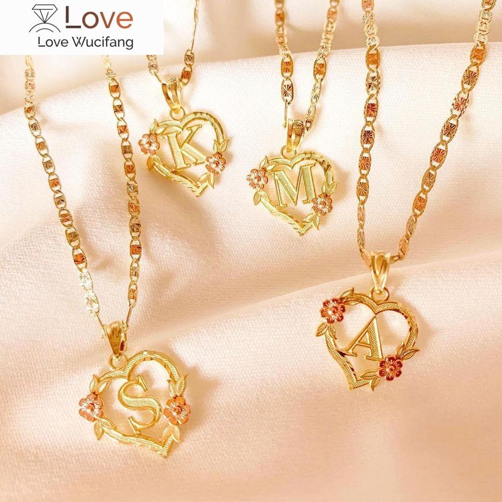 Gold Plated Customized Heart Flower Initial Letter Pendant With Figaro Chain 24 "4mm Name Necklace Heart Valentines Day Gift