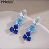Vintage Blue Flower Metal Earrings Simple Trendy Drop Earrings Women Jewelry PD2278