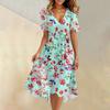 Women's Summer Fashion V-Neck Flared Dress Short Sleeve Floral Dresses