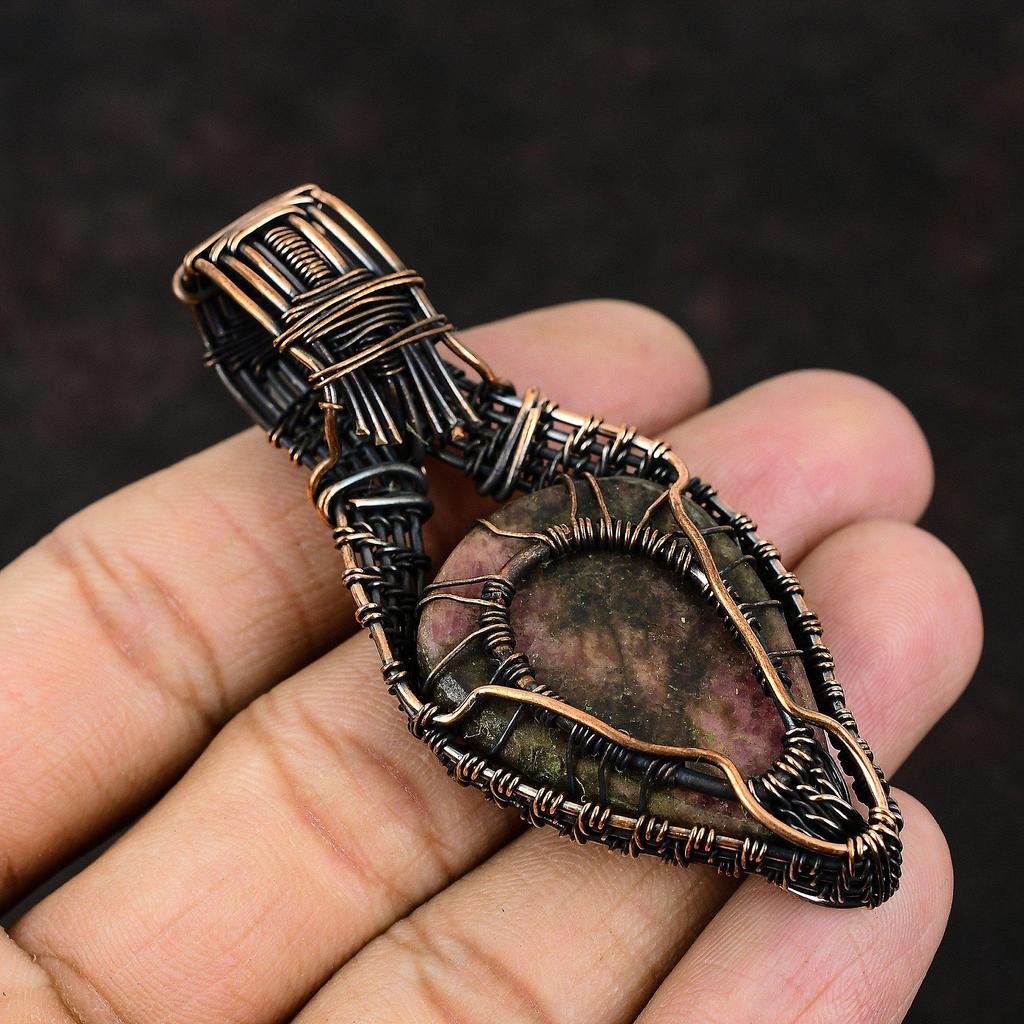 Древо Жизни Подвеска с Драгоценным Камнем Родонит Медная Проволока Обернутая Подвеска Радуга Ювелирные Изделия Лунного Камня Ручной Работы Женские Ювелирные Изделия Родонит Подарок Для Нее