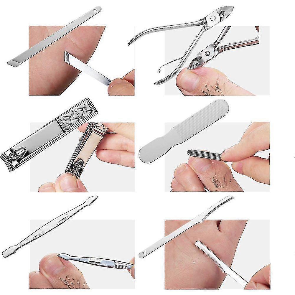 18pcs Nail Clippers Set Stainless Travel Beauty Kit With Leather Case - Pjun