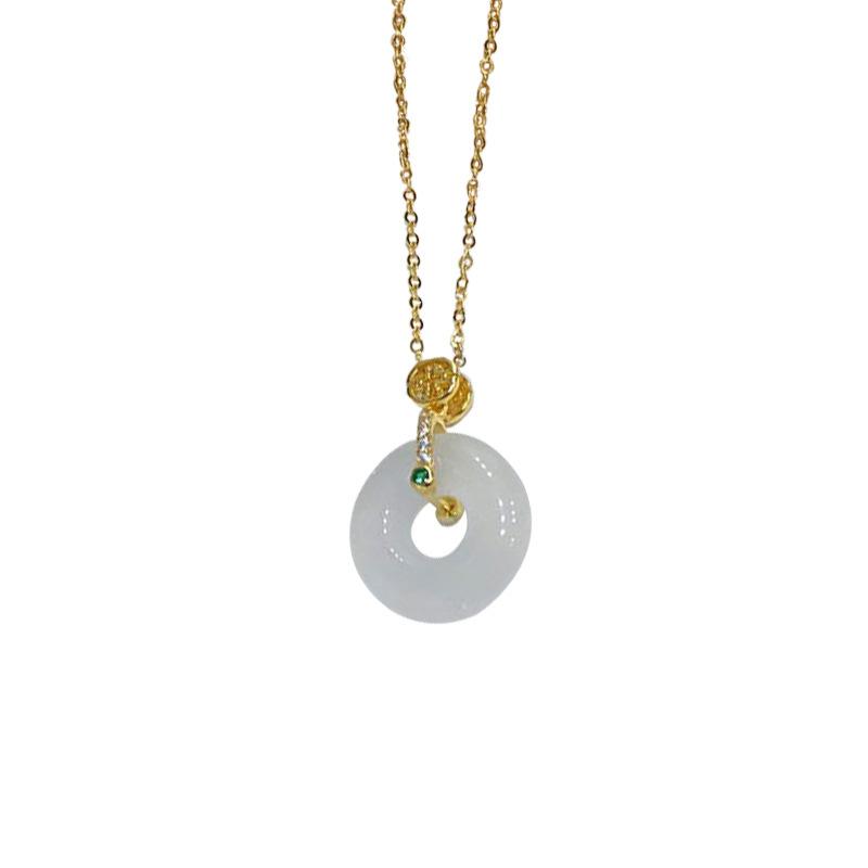 Ожерелье Ice Transparent White Jade Marrow с безопасной пряжкой, цепочка на ключицу с зеленым бриллиантом, новый китайский чеонгсам