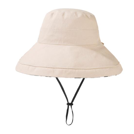 Women Summer Hat Windproof Strap Printed Large Brim Foldable Anti-UV Sun Protection Fisherman Cap Outdoor Sun Hat