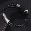 Мужские браслеты из нержавеющей стали с головой Будды, модный двойной плетеный кожаный браслет