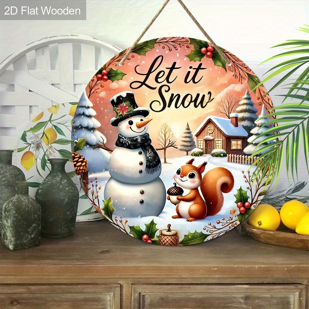 Знак рождественского украшения, подвесные украшения, 2D плоские деревянные изделия с рисунком рождественского снеговика и белки, рождественские подарки для друзей.