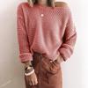 Autumn and Winter Simple Loose Sloping Collar Off Shoulder Sexy Short Top Long Sleeved Knitted Sweater 3547 EMA