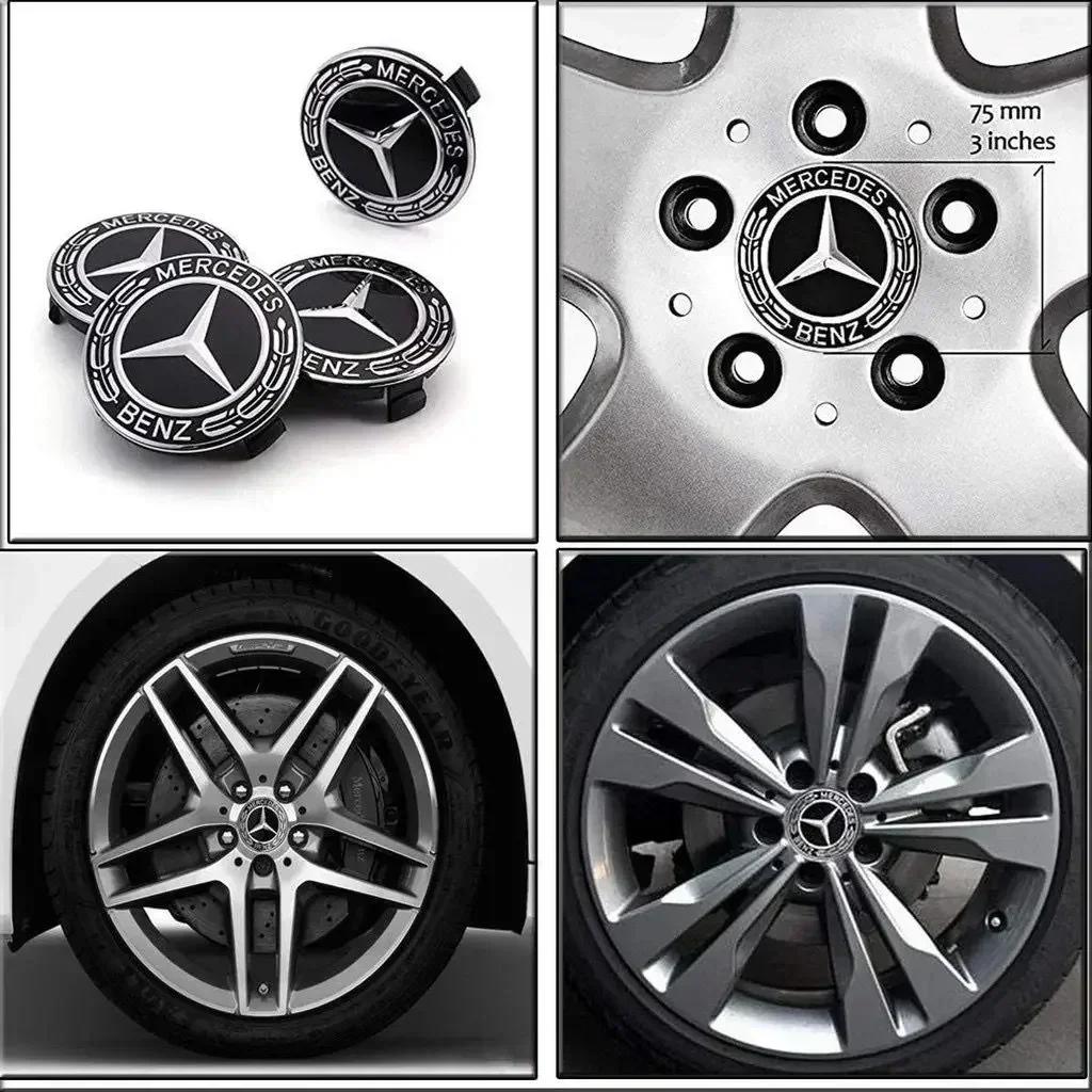 PIG4 4 Pieces/Set 75mm For Mercedes Benz AMG W203 W206 W220 W205 W211 W212 Car Wheel Center Hub Caps Benz Emblem Tire Rim Covers