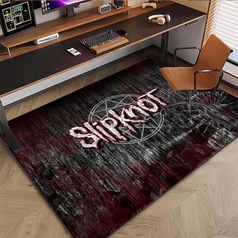 Slipknot Retro Band Portrait Area Rug Non Slip Mat, Red Grunge Background Metal Music Carpet for Bedroom Decor