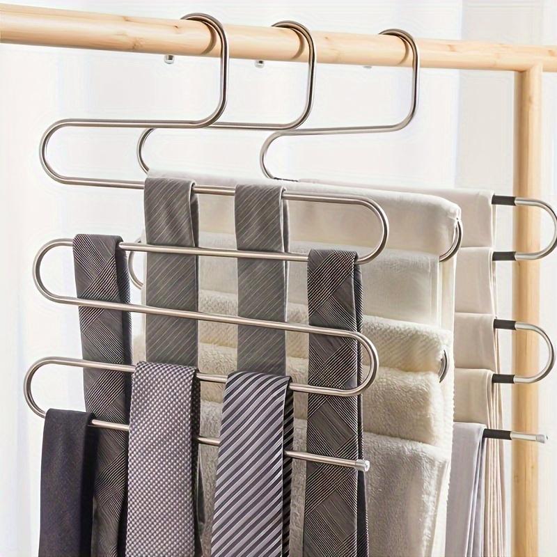5 Layer Stainless Steel Pants Hanger S Shape Non Slip Multi Layer Closet Organizer Space Saving Jeans Trousers Rack