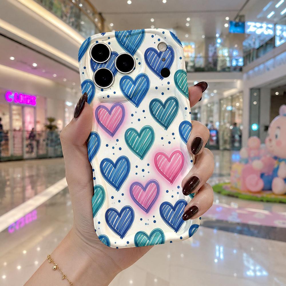Чехол для телефона с волнистым краем для iPhone 16 15 14 Pro Max 13 12 Mini 11 XR XS SE, чехол с узором «Эскизная полосатое сердце»