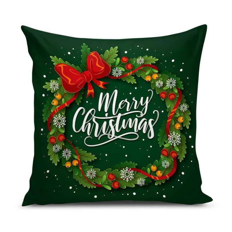 Decorative Printed Merry Christmas Theme Cushion Cover Xmas Decorations for Sofa Living Room Set of 5 12 x 12 inch Multi