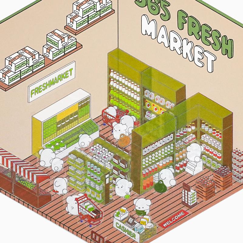 1 комплект забавных наклеек для супермаркета, кондитерской, милые наклейки с изображением мультяшных сцен, креативные трехмерные наклейки для укладки в домике