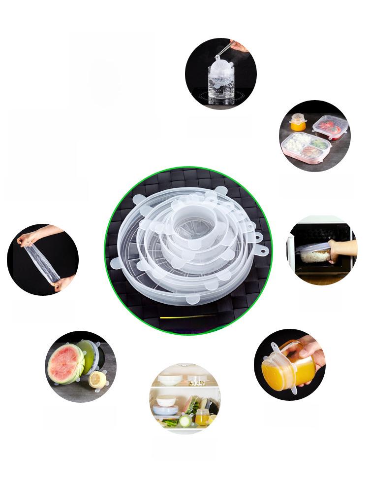 Набор из 6 эластичных силиконовых крышек для мисок: Многофункциональный набор для упаковки и сохранения свежести