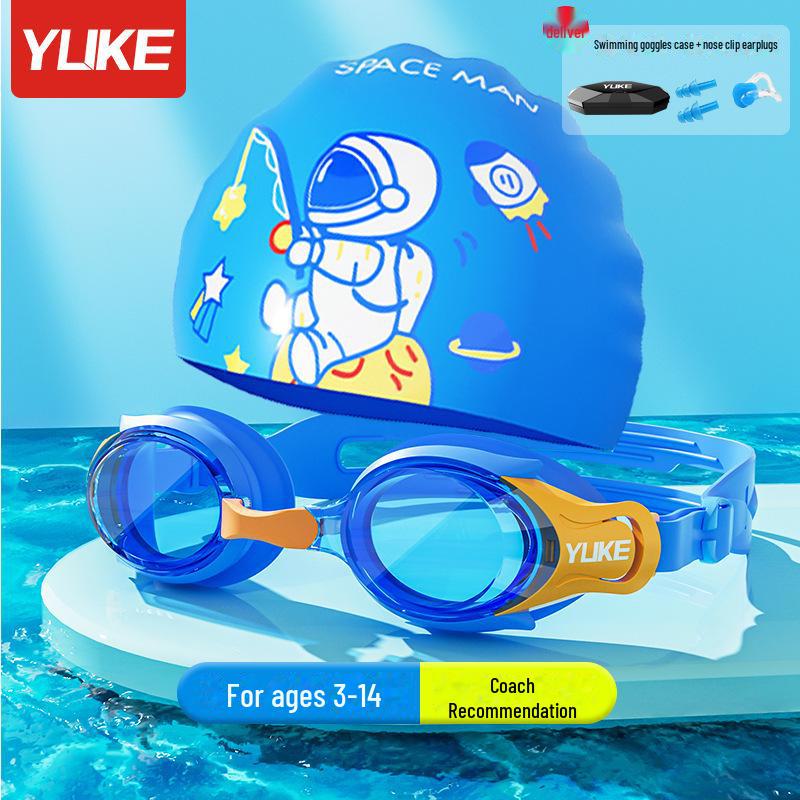 Оригинальная детская шапочка для плавания и очки Yuke Cartoon из искусственной кожи с защитой ушей