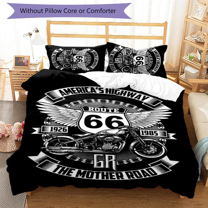 3pcs U.S. Route 66(0) pattern bedding set duvet cover set includes duvet cover &pillowcases, perfect all season bedroom decoration & gift