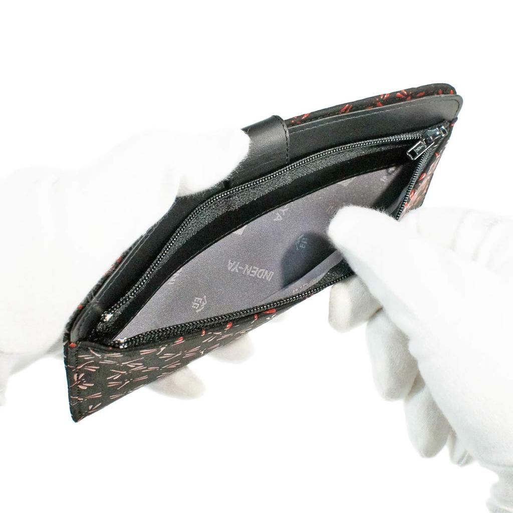 Inden Long Wallet Bundle L Тонкая оленья кожа черного цвета с красным лаком Узор стрекозы [Indenya] 2107-21-008