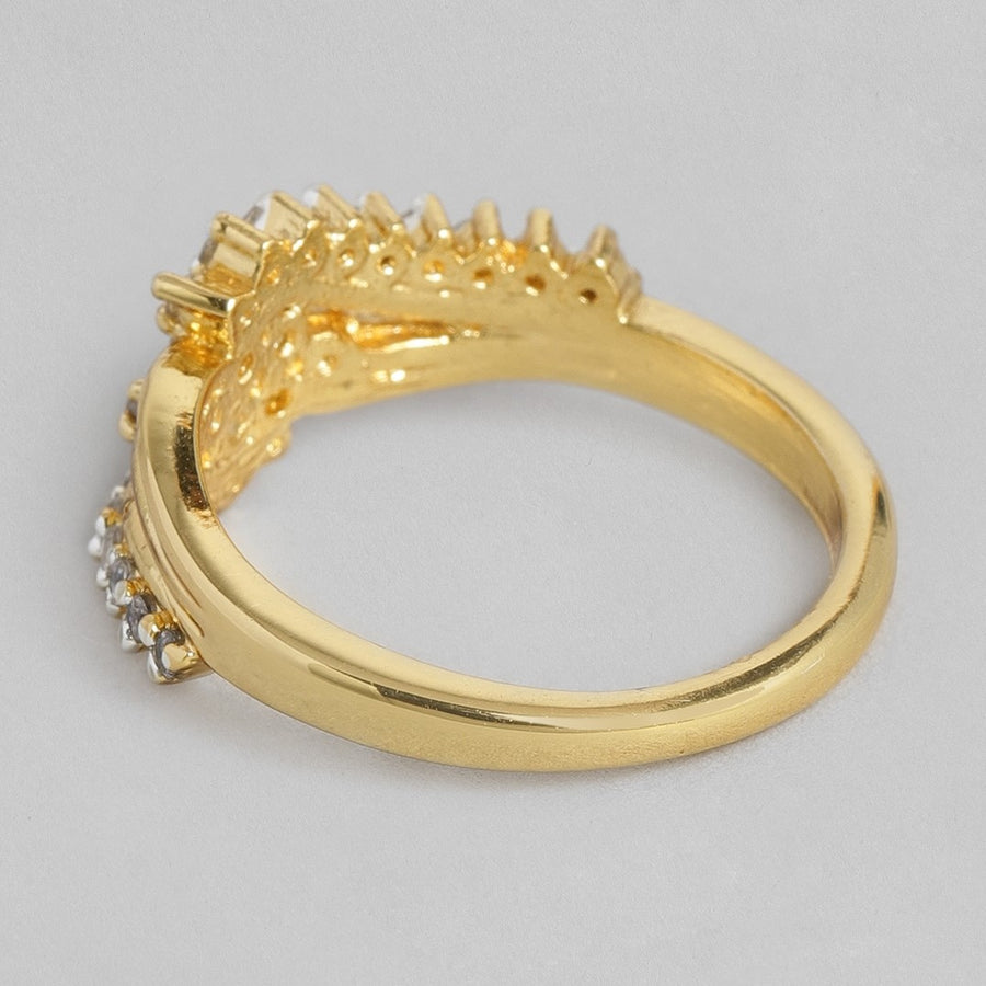 Позолоченное женское кольцо Estele с 3 линиями и американским бриллиантом (нерегулируемое)