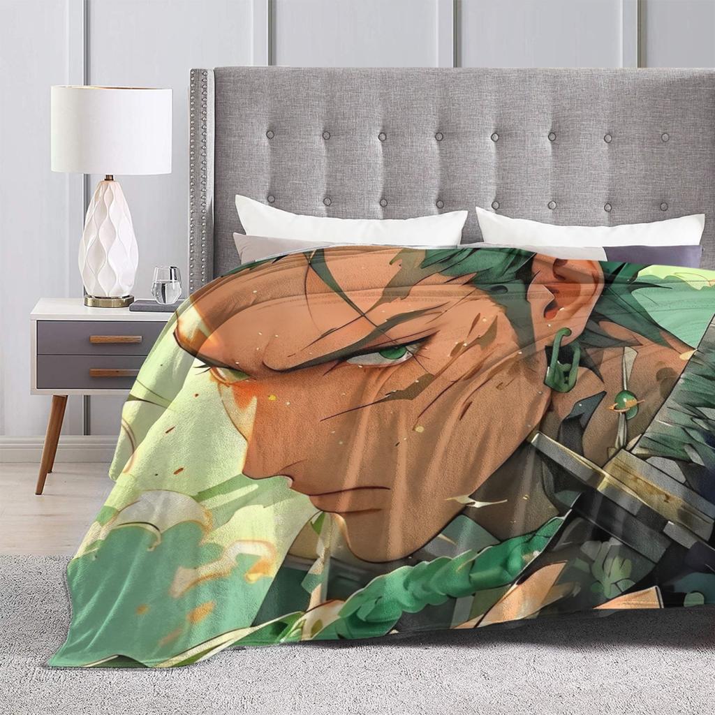 One Roronoa Zoro P-Pieces Flannel Blanket Warm Soft Throw Blanket for Living Room Camping Aesthetic Bedspread Sofa Bed Cover