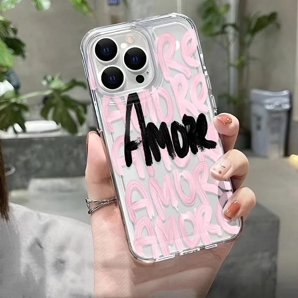Amore-Любовь Итальянский Романтический Розовый Надпись Чехол для Телефона для iPhone 17 16 12 13 mini 11 14 15 Pro Max XR 78 Plus Силиконовая Крышка