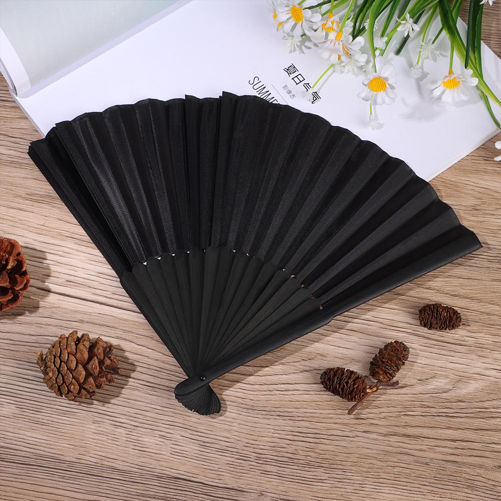 Black Silk Folding Fan Chinese Style Hand Held Bamboo Fans Ribs Home Party Decoration Dance Props Desktop Ornament Gifts