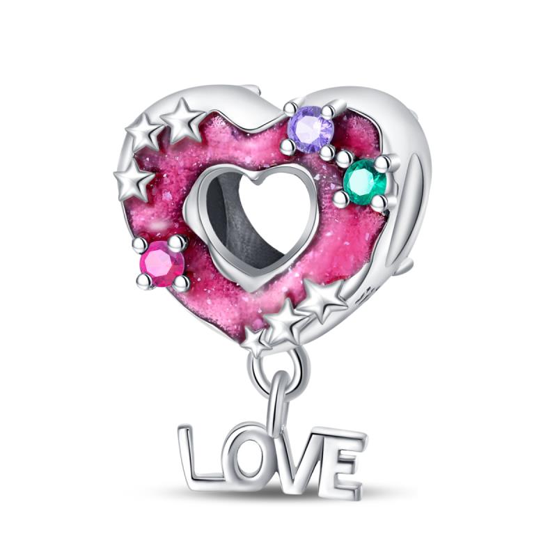 925 Silver Valentine's Day Love Pink Series Beads Suitable For Pan Bracelet Diy Anniversary Jewelry Gift