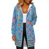 Women's Fashionable Printed  Long Sleeved Drawstring Hooded Zipper Pocket Long Casual Sweatshirt Jacket