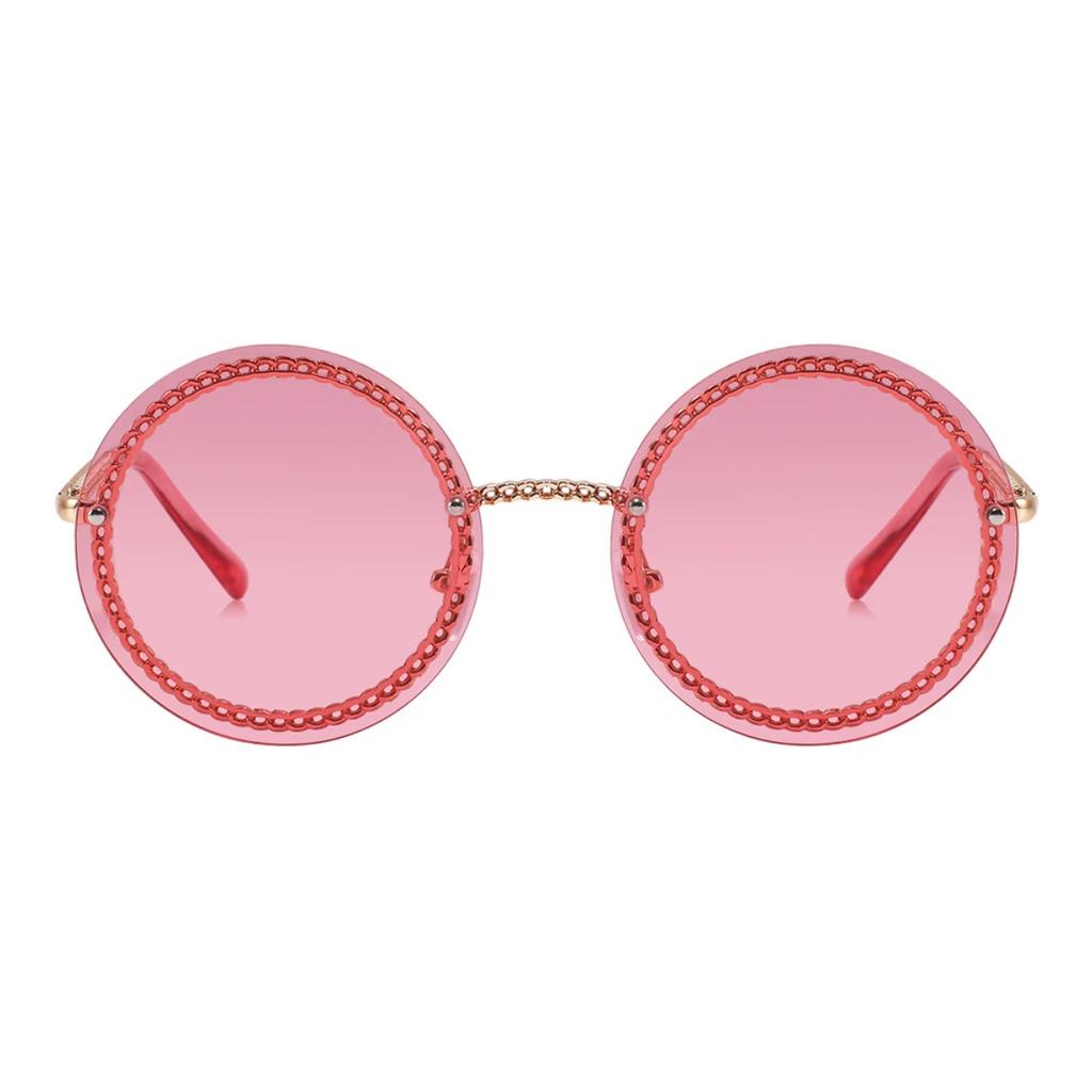 Luxury Metal Chain Round Sunglasses Rimless Brand Shades For Women Circle Sun Glasses Gradient Zonnebril Dames