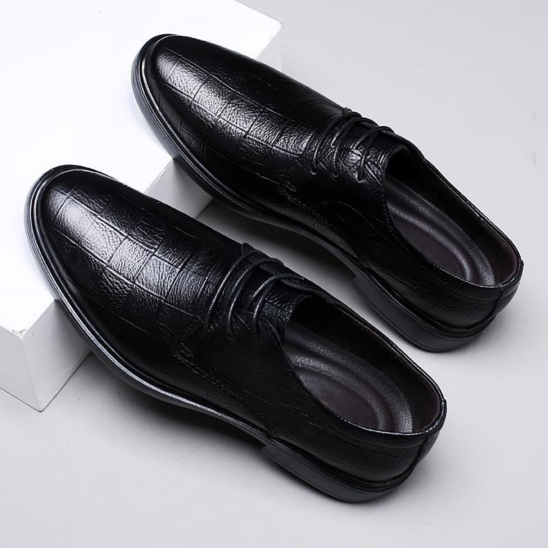 Fashion Genuine Leather Men Business Casual Shoes Luxury Brand Derby Shoes Soft Soled Formal Dress Shoes Pointed Wedding Oxford Footwear