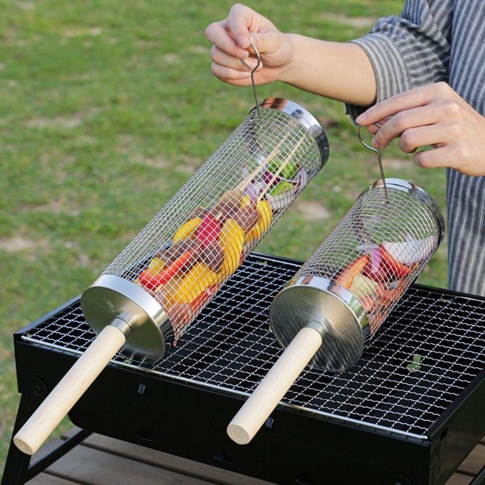 2/3Pcs Set Stainless Steel Rolling Grilling Basket Wire Mesh Barbecue Cage Barbecue Rack Picnic