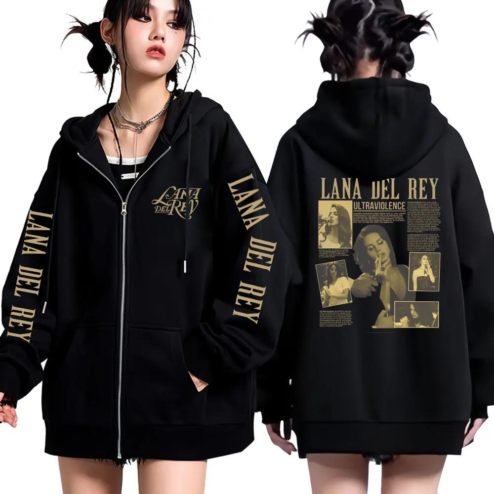 Retro Lana Del Rey Zip Up Hoodie Ultraviolence Music Album Hooded Sweatshirt Women Fashion Zipper Oversized Streetwear Y2K