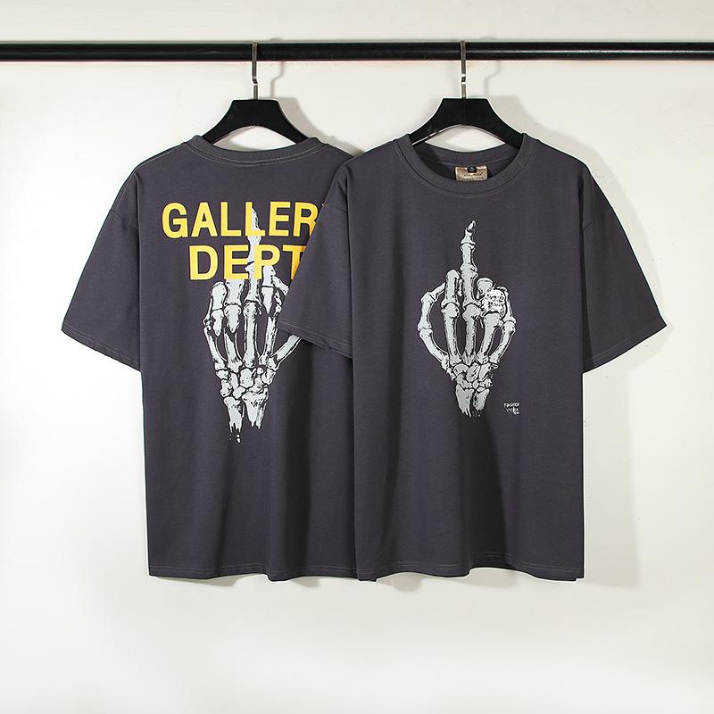 Gallery Bronzing Letter Skull Hand Bone Printing High Street Loose Men's and Women's Same Cotton Short Sleeve T-Shirt