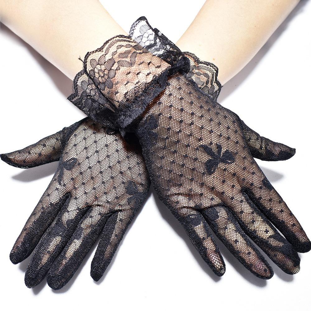 Transparent Bow Short Sunscreen Lace Gloves Mesh Tulle Mittens Fashion Bridal Gloves Women