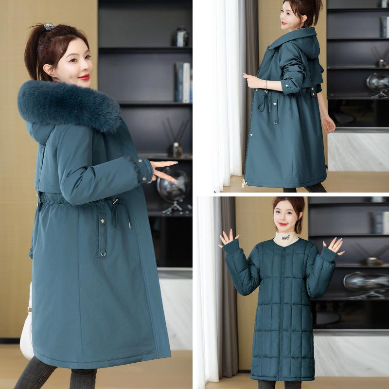 Живое лицо съемное одно платье три наряда женская средняя и длинная хлопковая одежда талия хлопковая куртка зимнее утолщенное хлопковое пальто