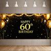 Блестящий баннер с надписью «С 60-летием!», чёрно-золотые шары, украшение для фона на день рождения, реквизит для фотосъёмки