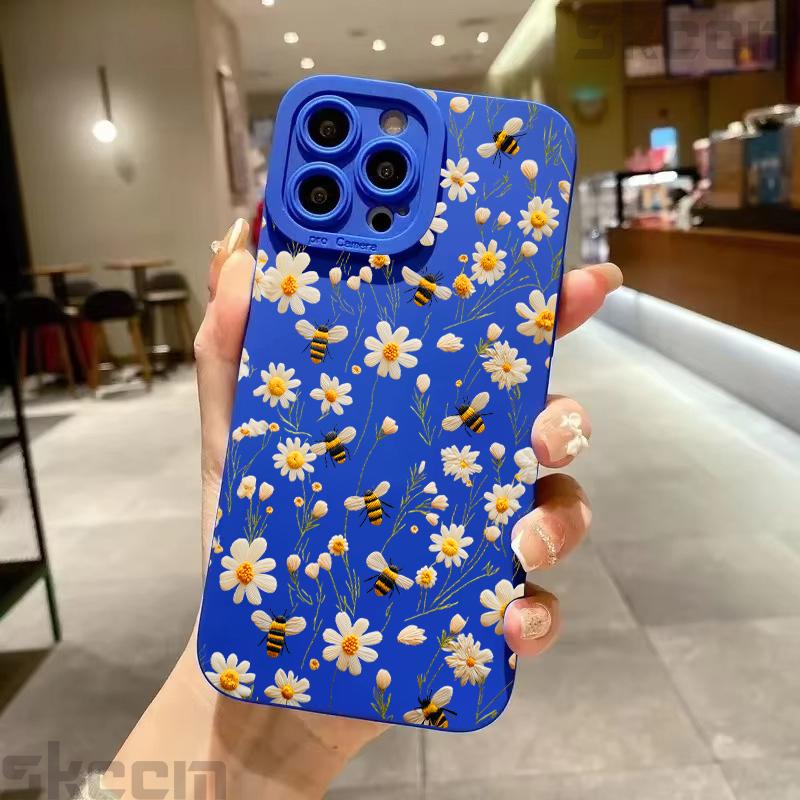 Милый чехол для телефона с цветочным узором и пчелкой для iPhone 16E 16 15 14 13 12 11 Pro Max Mini X XS XR 7 8 Plus Противоударный мягкий чехол