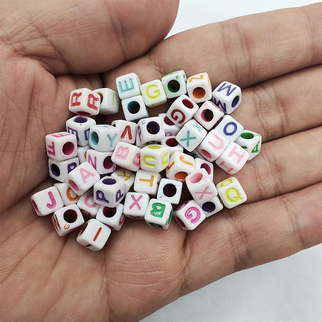100Pcs Letter Jewelry Accessories Mixed Color Flat Bead Acrylic Loose Beads Square Bead New High-quality