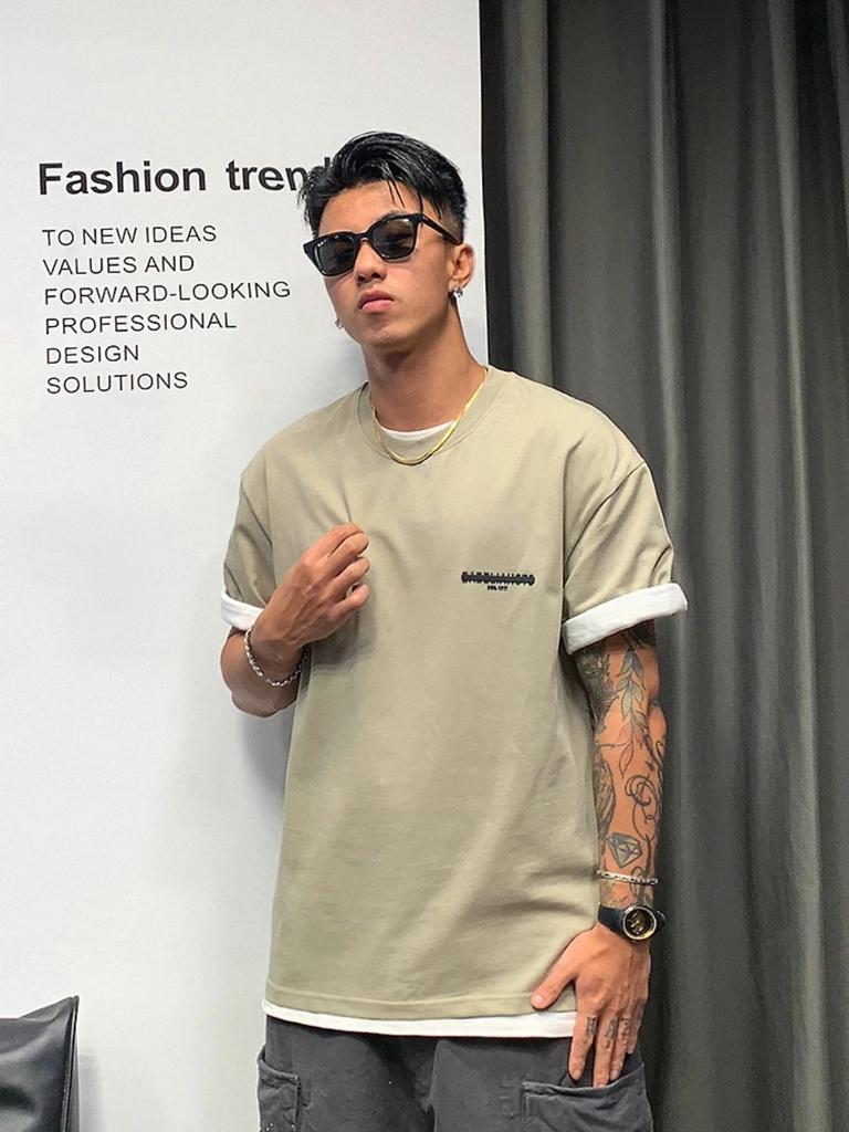 Новая мужская летняя трендовая футболка с короткими рукавами и круглым вырезом из 100% чистого хлопка с буквенным принтом спереди и сзади