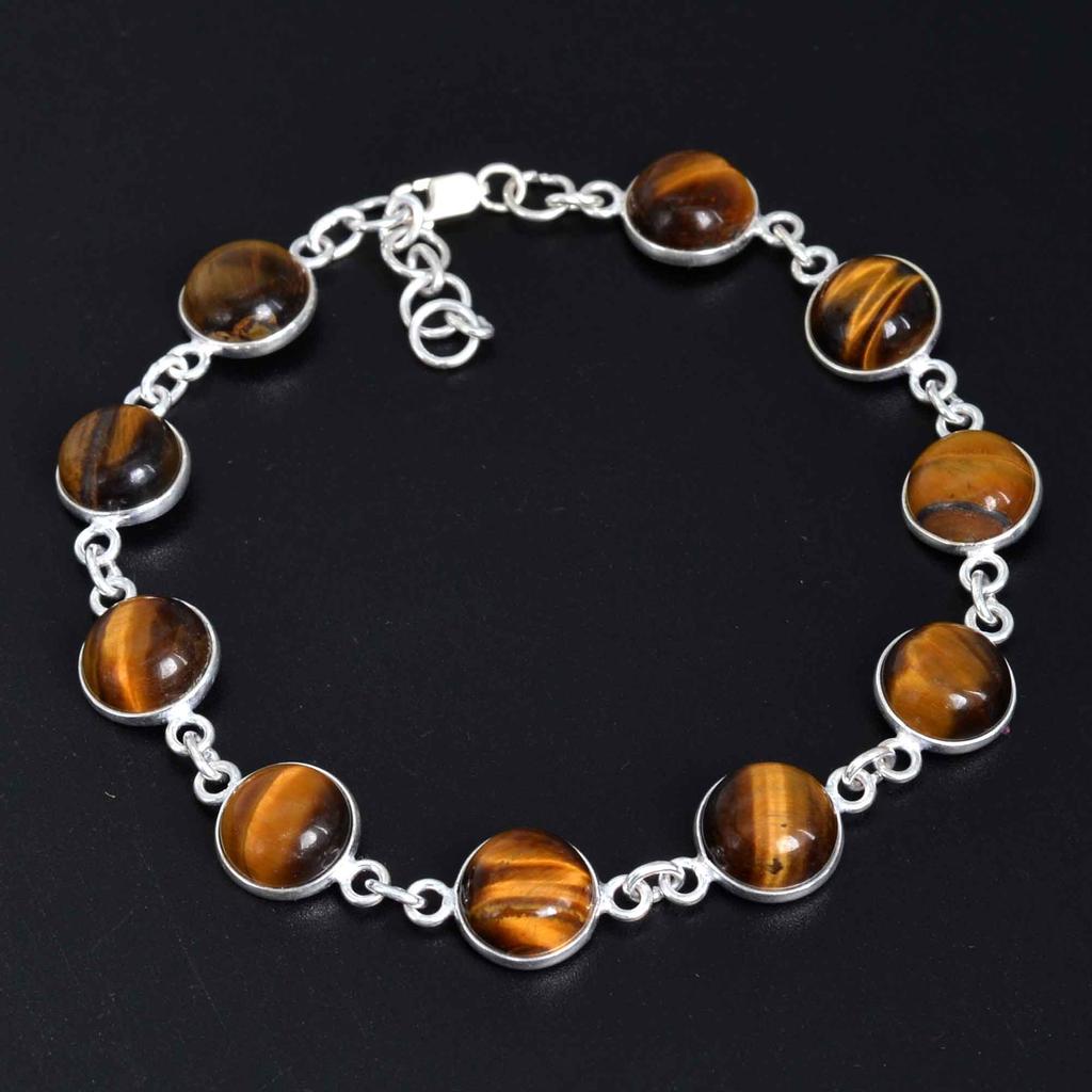 Тигровый глаз стерлингового серебра 925 пробы женский браслет ручной работы браслет ювелирные изделия, тигровый глаз овальный мужской браслет