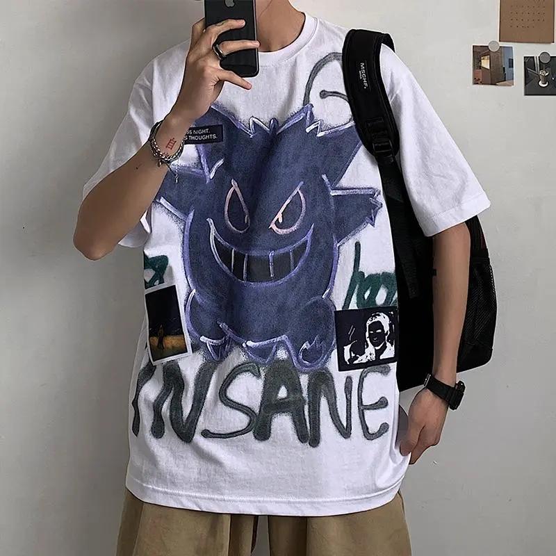Fashion Oversized T-shirts Bear Print Men T-Shirt Summer Hip Hop Loose Tee High Street Tops Short Sleeve Cotton Clothing