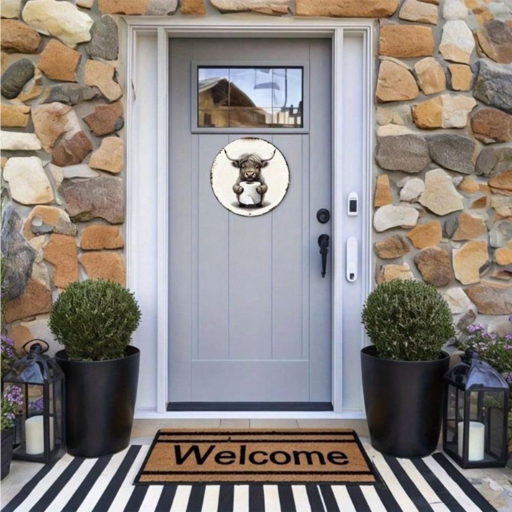 Round Metal Tin Sign Cow Bathroom Tissue Holder Country Farmhouse Decor