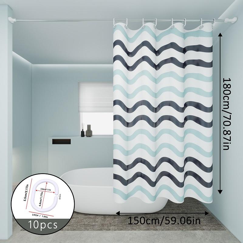 Wave Pattern Shower Curtain Blue And Gray Stripes Bathroom Decor Waterproof Fabric Curtains For Modern Coastal Bathrooms
